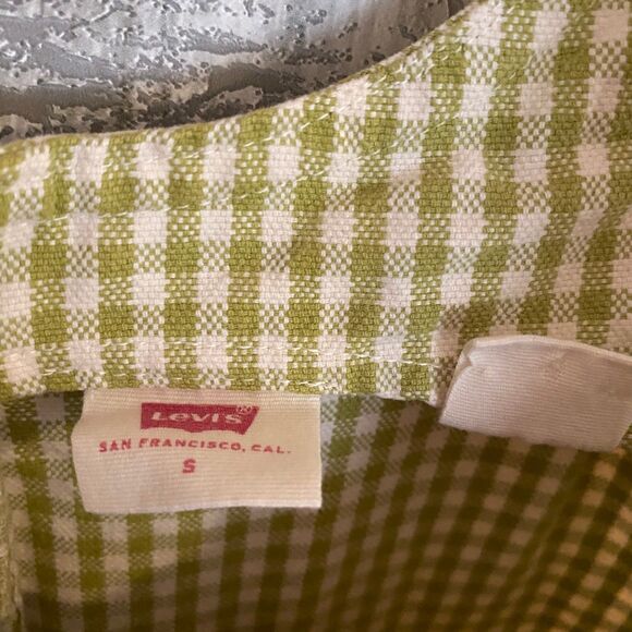 VTG Levi's green plaid denim sleeveless mini dress S - Picture 6 of 6